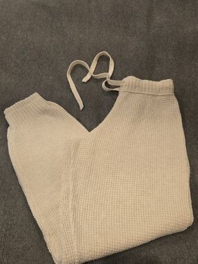 aerie Cream Waffle Knit Lounge Pants